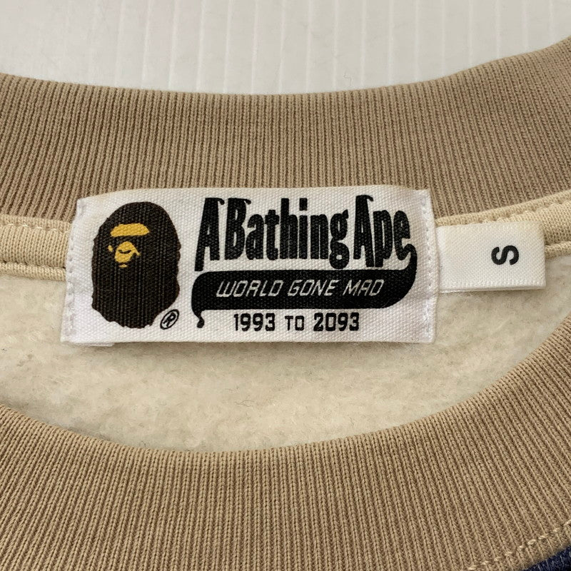 【中古品】【メンズ】 A BATHING APE アベイシングエイプ CREWNECK CHECK SWEAT 001SWJ801061I クルーネック チェック スウェット 長袖 トップス トレーナー 142-251216-yy-01-tei サイズ：S カラー：ブラウン 万代Net店