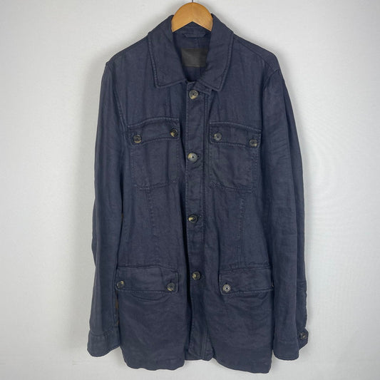 【中古品】【メンズ】 Salvatore Ferragamo サルヴァトーレフェラガモ LINEN SAFARI JACKET リネンサファリジャケット ライトアウター コート 141-251220-ts-02-tei サイズ：50 カラー：ネイビー 万代Net店