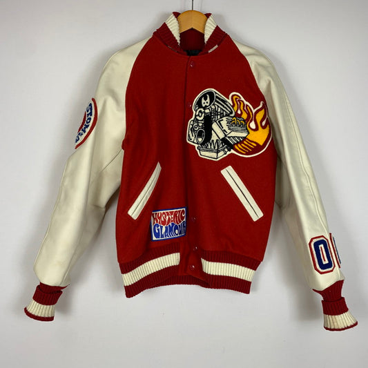 【中古品】【メンズ】 HYSTERIC GLAMOUR ヒステリックグラマー LEATHER STADIUM JACKET MADE IN USA 2AB-9462 レザー スタジアムジャケット アウター スタジャン USA製 140-251221-ko-13-tei サイズ：38 カラー：レッド 万代Net店