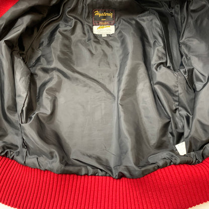 【中古品】【メンズ】 HYSTERIC GLAMOUR ヒステリックグラマー LEATHER STADIUM JACKET MADE IN USA 2AB-9462 レザー スタジアムジャケット アウター スタジャン USA製 140-251221-ko-13-tei サイズ：38 カラー：レッド 万代Net店
