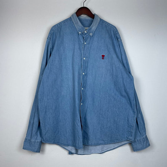 【中古品】【メンズ】 ami alexandre mattiussi アミアレクサンドレマチウシ SMALL A HEART DENIM SHIRT HSH135.DE0022 スモール A ハート デニムシャツ 長袖 トップス 141-251224-ks-03-tei サイズ：XL カラー：インディゴ 万代Net店