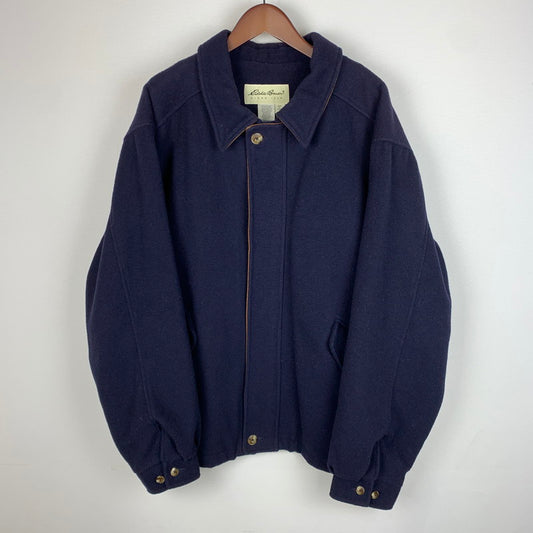 【中古品】【メンズ】 Eddie Bauer エディー・バウアー 90's MELTON WOOL JACKET 90年代 メルトン ウール ジャケット ライトアウター USA製 144-251227-yy-03-tei サイズ：XL カラー：ネイビー 万代Net店