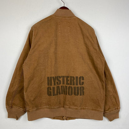 【中古品】【メンズ】 HYSTERIC GLAMOUR ヒステリックグラマー HG LOGO RIB BLOUSON 02251AB08 ロゴ リブ ブルゾン ライトアウター 140-260108-ks-04-fuz サイズ：S カラー：ブラウン 万代Net店