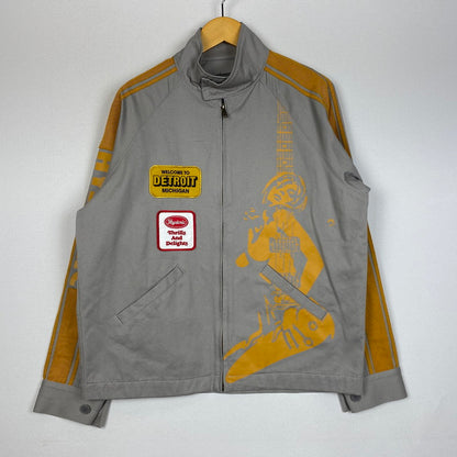 【中古品】【メンズ】 HYSTERIC GLAMOUR ヒステリックグラマー DETROIT ROCK RACING JKT 02243AB11 デトロイト ロック レーシング ジャケット ライトアウター 140-260108-ks-03-fuz サイズ：S カラー：グレー 万代Net店