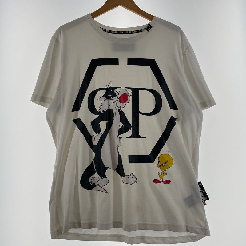 【現状渡し品】【メンズ】 PHILIPP PLEIN × LOONEY TUNES フィリッププレイン × ルーニー テューンズ 別注コラボ CHARACTER LOGO S/S TEE キャラクター ロゴ ショート スリーブ Ｔシャツ 半袖 トップス 147-260617-sa-06-tei サイズ：2XL カラー：ホワイト 万代Net店