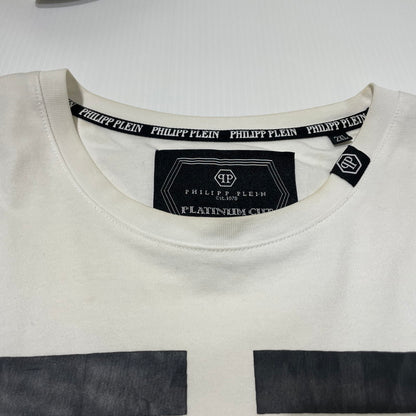 【現状渡し品】【メンズ】 PHILIPP PLEIN × LOONEY TUNES フィリッププレイン × ルーニー テューンズ 別注コラボ CHARACTER LOGO S/S TEE キャラクター ロゴ ショート スリーブ Ｔシャツ 半袖 トップス 147-260617-sa-06-tei サイズ：2XL カラー：ホワイト 万代Net店