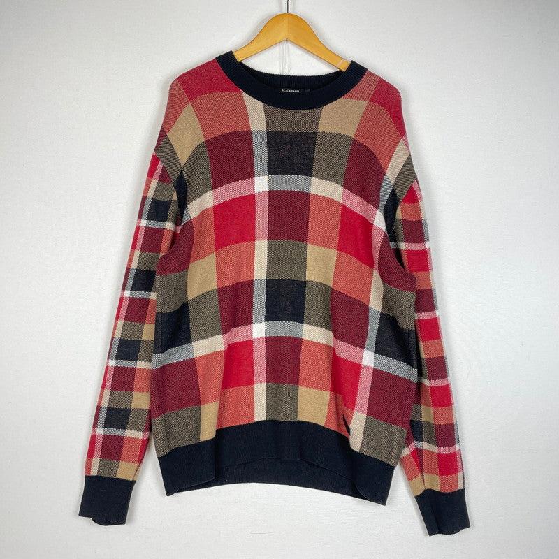 【中古品】【メンズ】 BLACK LABEL CRESTBRIDGE ブラックレーベル・クレストブリッジ CHECK KNIT 51N01-100-15L チェックニット 長袖 トップス セーター 141-260623-yo-02-tei サイズ：L カラー：ブラック/レッド 万代Net店