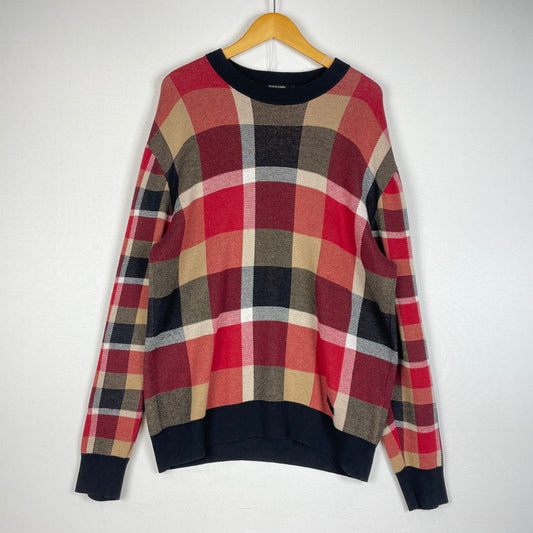【中古品】【メンズ】 BLACK LABEL CRESTBRIDGE ブラックレーベル・クレストブリッジ CHECK KNIT 51N01-100-15L チェックニット 長袖 トップス セーター 141-260623-yo-02-tei サイズ：L カラー：ブラック/レッド 万代Net店