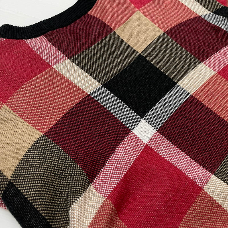 【中古品】【メンズ】 BLACK LABEL CRESTBRIDGE ブラックレーベル・クレストブリッジ CHECK KNIT 51N01-100-15L チェックニット 長袖 トップス セーター 141-260623-yo-02-tei サイズ：L カラー：ブラック/レッド 万代Net店