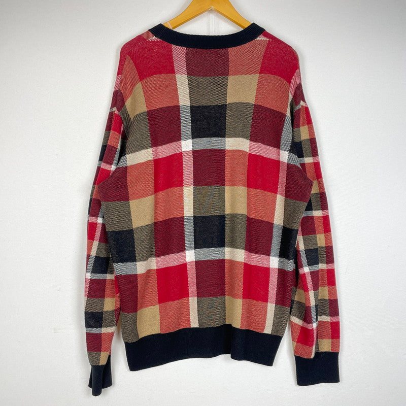 【中古品】【メンズ】 BLACK LABEL CRESTBRIDGE ブラックレーベル・クレストブリッジ CHECK KNIT 51N01-100-15L チェックニット 長袖 トップス セーター 141-260623-yo-02-tei サイズ：L カラー：ブラック/レッド 万代Net店