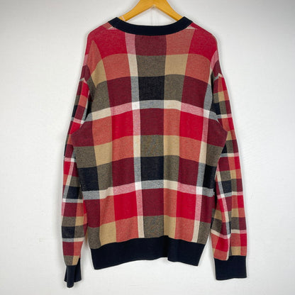【中古品】【メンズ】 BLACK LABEL CRESTBRIDGE ブラックレーベル・クレストブリッジ CHECK KNIT 51N01-100-15L チェックニット 長袖 トップス セーター 141-260623-yo-02-tei サイズ：L カラー：ブラック/レッド 万代Net店