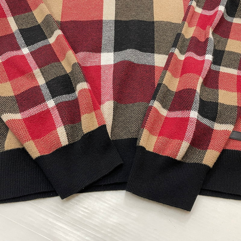 【中古品】【メンズ】 BLACK LABEL CRESTBRIDGE ブラックレーベル・クレストブリッジ CHECK KNIT 51N01-100-15L チェックニット 長袖 トップス セーター 141-260623-yo-02-tei サイズ：L カラー：ブラック/レッド 万代Net店