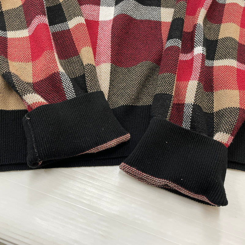 【中古品】【メンズ】 BLACK LABEL CRESTBRIDGE ブラックレーベル・クレストブリッジ CHECK KNIT 51N01-100-15L チェックニット 長袖 トップス セーター 141-260623-yo-02-tei サイズ：L カラー：ブラック/レッド 万代Net店