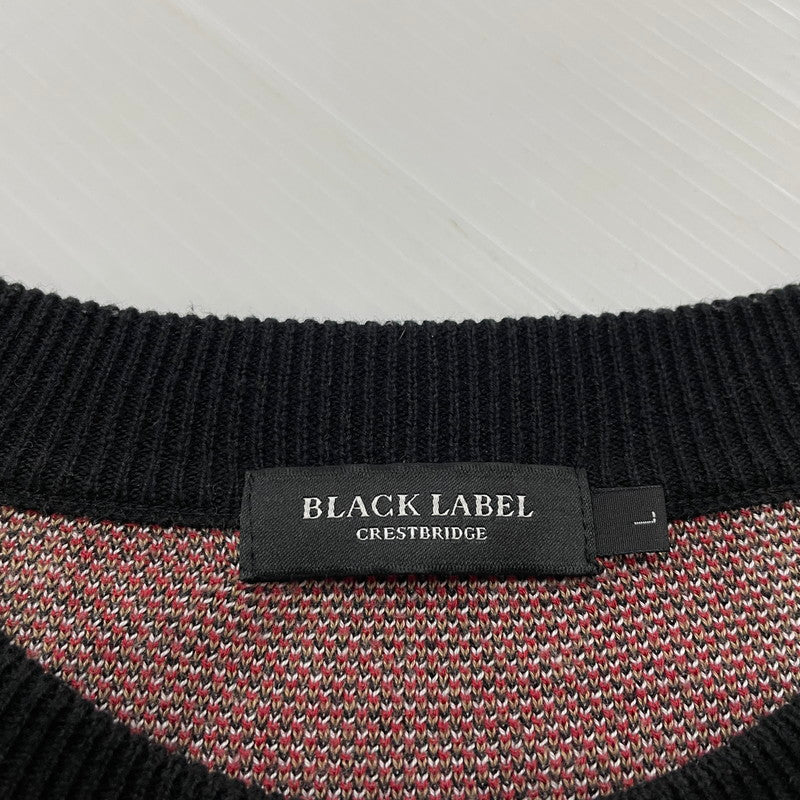 【中古品】【メンズ】 BLACK LABEL CRESTBRIDGE ブラックレーベル・クレストブリッジ CHECK KNIT 51N01-100-15L チェックニット 長袖 トップス セーター 141-260623-yo-02-tei サイズ：L カラー：ブラック/レッド 万代Net店