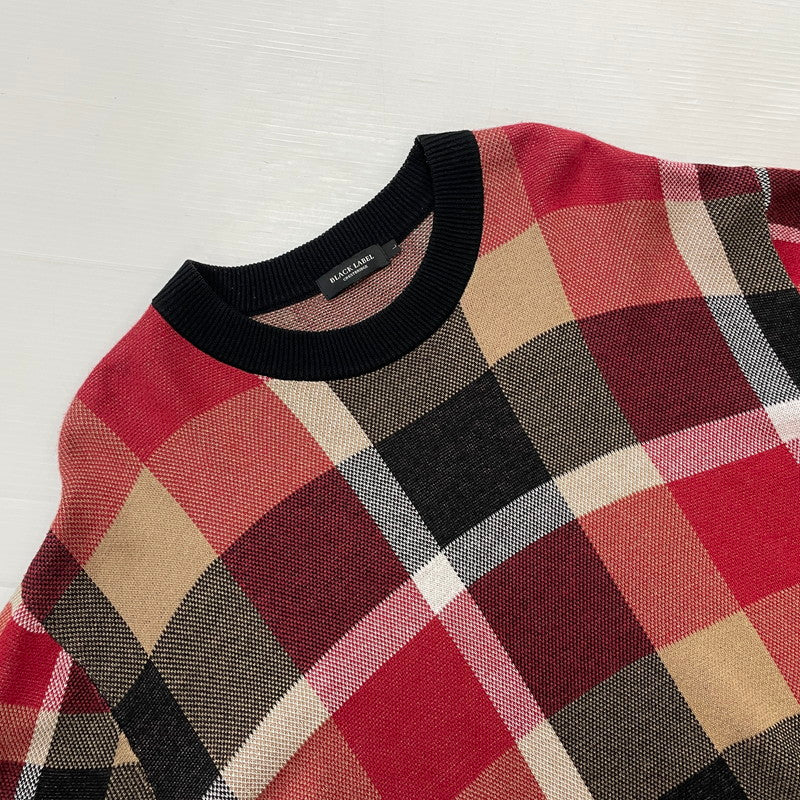 【中古品】【メンズ】 BLACK LABEL CRESTBRIDGE ブラックレーベル・クレストブリッジ CHECK KNIT 51N01-100-15L チェックニット 長袖 トップス セーター 141-260623-yo-02-tei サイズ：L カラー：ブラック/レッド 万代Net店