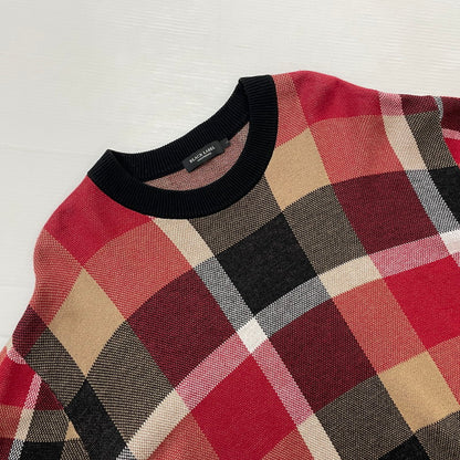 【中古品】【メンズ】 BLACK LABEL CRESTBRIDGE ブラックレーベル・クレストブリッジ CHECK KNIT 51N01-100-15L チェックニット 長袖 トップス セーター 141-260623-yo-02-tei サイズ：L カラー：ブラック/レッド 万代Net店