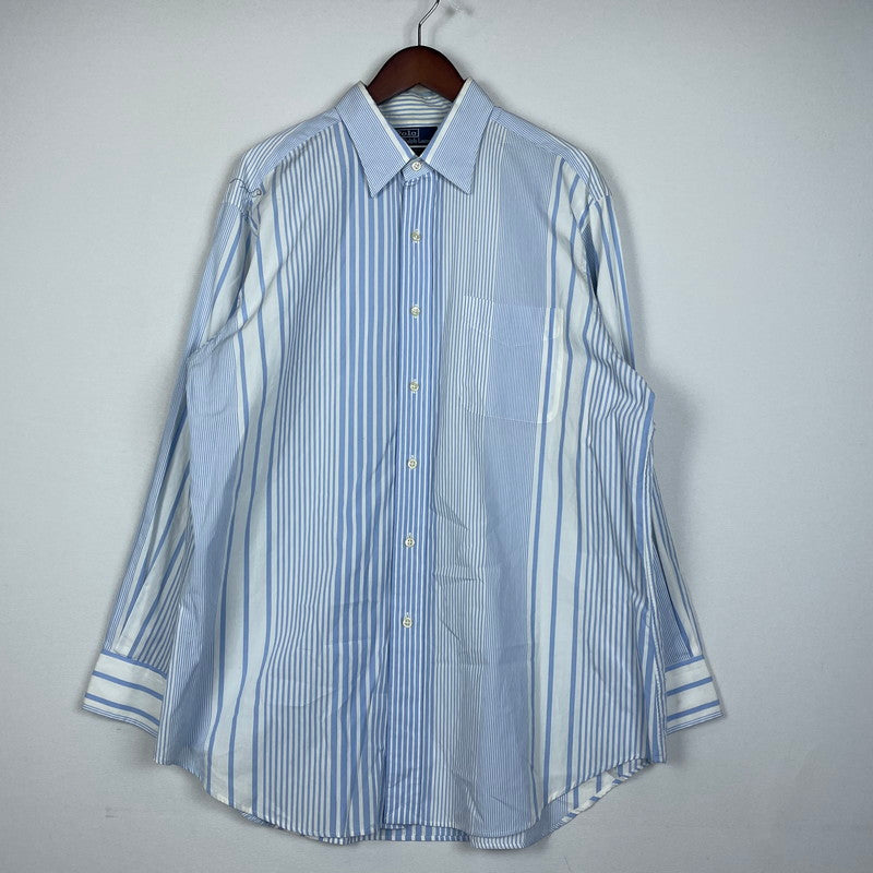 【現状渡し品】【メンズ】 POLO RALPH LAUREN ポロ・ラルフローレン 90's BUTTON-DOWN STRIPE L/S SHIRT 90年代 ボタンダウン ストライプ ロングスリーブ シャツ 長袖 トップス 147-260114-yy-14-tei サイズ：17 カラー：ホワイト×ブルー 万代Net店