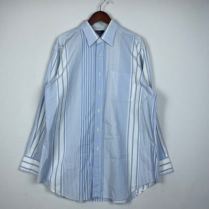 【現状渡し品】【メンズ】 POLO RALPH LAUREN ポロ・ラルフローレン 90's BUTTON-DOWN STRIPE L/S SHIRT 90年代 ボタンダウン ストライプ ロングスリーブ シャツ 長袖 トップス 147-260114-yy-14-tei サイズ：17 カラー：ホワイト×ブルー 万代Net店
