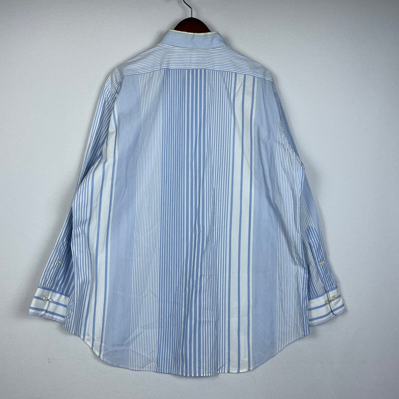 【現状渡し品】【メンズ】 POLO RALPH LAUREN ポロ・ラルフローレン 90's BUTTON-DOWN STRIPE L/S SHIRT 90年代 ボタンダウン ストライプ ロングスリーブ シャツ 長袖 トップス 147-260114-yy-14-tei サイズ：17 カラー：ホワイト×ブルー 万代Net店