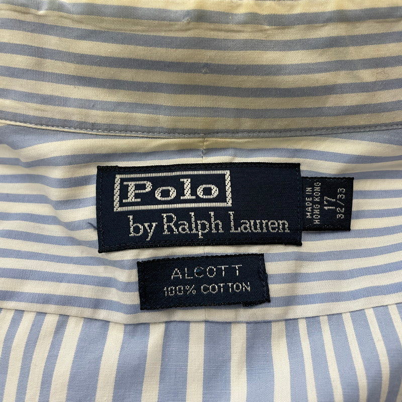 【現状渡し品】【メンズ】 POLO RALPH LAUREN ポロ・ラルフローレン 90's BUTTON-DOWN STRIPE L/S SHIRT 90年代 ボタンダウン ストライプ ロングスリーブ シャツ 長袖 トップス 147-260114-yy-14-tei サイズ：17 カラー：ホワイト×ブルー 万代Net店