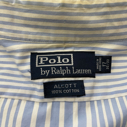 【現状渡し品】【メンズ】 POLO RALPH LAUREN ポロ・ラルフローレン 90's BUTTON-DOWN STRIPE L/S SHIRT 90年代 ボタンダウン ストライプ ロングスリーブ シャツ 長袖 トップス 147-260114-yy-14-tei サイズ：17 カラー：ホワイト×ブルー 万代Net店