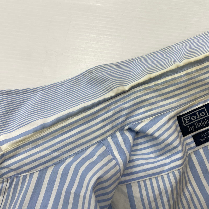 【現状渡し品】【メンズ】 POLO RALPH LAUREN ポロ・ラルフローレン 90's BUTTON-DOWN STRIPE L/S SHIRT 90年代 ボタンダウン ストライプ ロングスリーブ シャツ 長袖 トップス 147-260114-yy-14-tei サイズ：17 カラー：ホワイト×ブルー 万代Net店