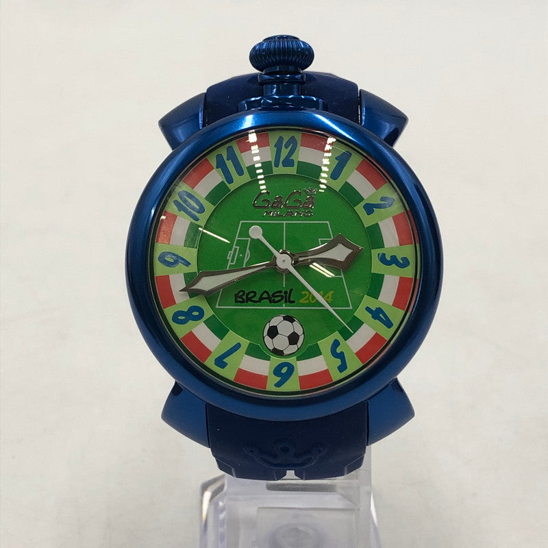 【中古品】【メンズ】 Gaga Milano ガガ・ミラノ MANUALE 48mm FIFA WORLD CUP 2014 ITALY MODEL 5070.1 マヌアーレ48mm FIFAワールドカップ2014 イタリアモデル 腕時計 自動巻き 197-260118-yy-01-tei カラー：ブルー 万代Net店
