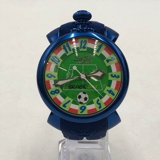 【中古品】【メンズ】 Gaga Milano ガガ・ミラノ MANUALE 48mm FIFA WORLD CUP 2014 ITALY MODEL 5070.1 マヌアーレ48mm FIFAワールドカップ2014 イタリアモデル 腕時計 自動巻き 197-260118-yy-01-tei カラー：ブルー 万代Net店
