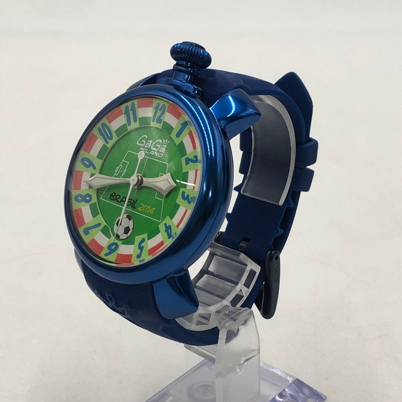【中古品】【メンズ】 Gaga Milano ガガ・ミラノ MANUALE 48mm FIFA WORLD CUP 2014 ITALY MODEL 5070.1 マヌアーレ48mm FIFAワールドカップ2014 イタリアモデル 腕時計 自動巻き 197-260118-yy-01-tei カラー：ブルー 万代Net店