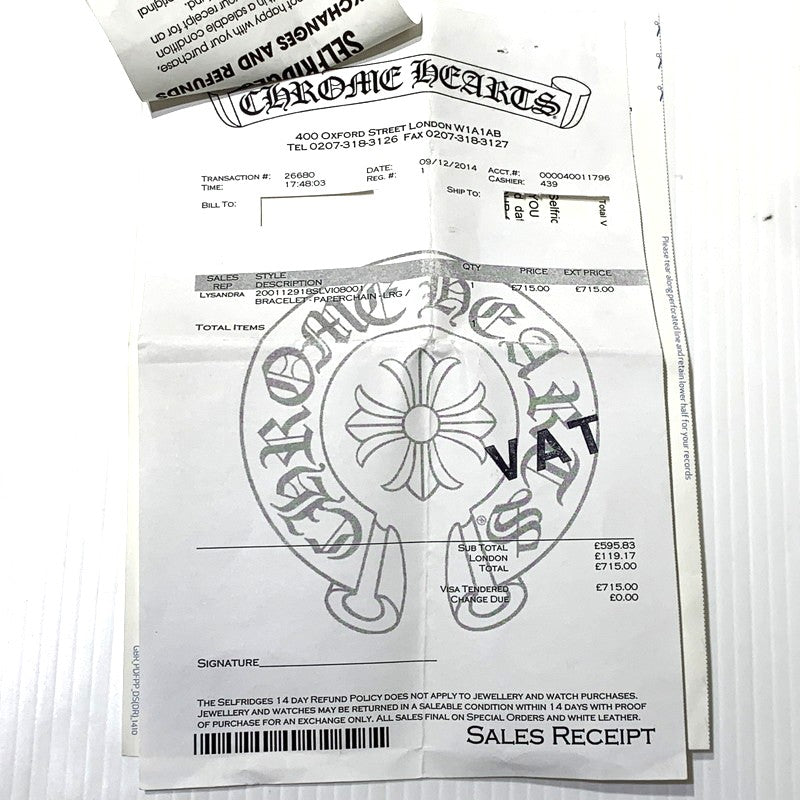【中古品】【メンズ】 CHROME HEARTS クロムハーツ PAPER CHAIN LRG 8INCH ペーパー チェーン ラージ 8インチ ブレスレット アクセサリー 925 190-261027-ko-02-teih カラー：シルバー 万代Net店
