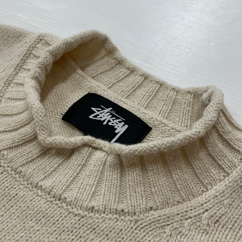 【中古品】【メンズ】 STUSSY ステューシー SURFMAN MERINO COTTON SWEATER 117276 サーフマン メリノコットン セーター 長袖 トップス 142-260123-ks-08-fuz サイズ：S カラー：アイボリー 万代Net店