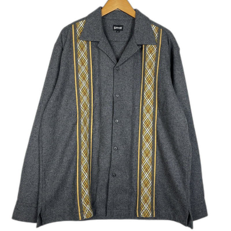 【中古品】【メンズ】 schott ショット LINE 2TONE L/S WOOL SHIRT 782-3220008ライン ツートーン ロングスリーブ ウール シャツ 長袖 トップス 145-260123-ks-14-tei サイズ：XL カラー：チャコールグレー 万代Net店