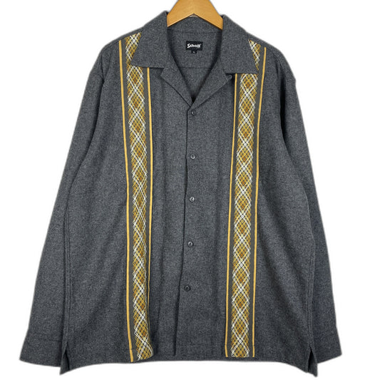【中古品】【メンズ】 schott ショット LINE 2TONE L/S WOOL SHIRT 782-3220008ライン ツートーン ロングスリーブ ウール シャツ 長袖 トップス 145-260123-ks-14-tei サイズ：XL カラー：チャコールグレー 万代Net店