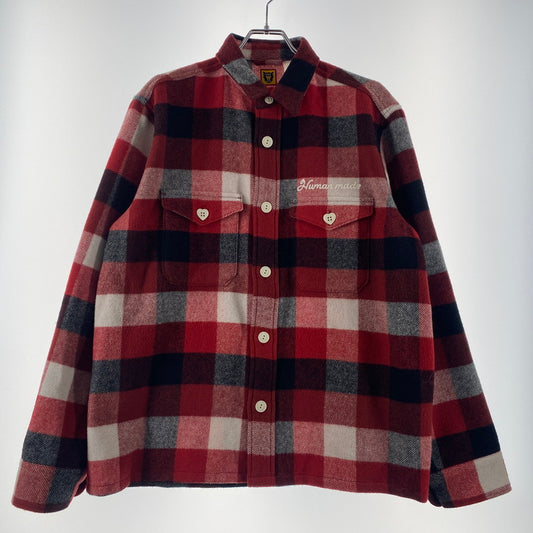 【中古品】【メンズ】 HUMANMADE ヒューマンメイド 23AW WOOL BEAVER BLOCK CHECK SHIRT HM26SH011 ウール ビーバー ブロック チェック シャツ 長袖 トップス 142-260126-ks-04-tei サイズ：L カラー：レッド 万代Net店