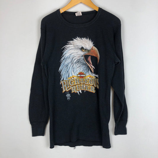 【中古品】【メンズ】 HARLEY DAVIDSON ハーレーダビッドソン EAGLE PRINT THERMAL L/S TEE VINTAGE イーグル プリント サーマル ロングスリーブ Tシャツ トップス 長袖 ヴィンテージ 145-260203-ko-27-tei サイズ：XL カラー：ブラック 万代Net店