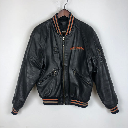 【現状渡し品】【メンズ】 HARLEY DAVIDSON ハーレーダビッドソン 90's MA-1 TYPE LEATHER JACKET 90年代 MA-1 タイプ レザージャケット アウター 革ジャン 145-260203-ko-09-tei サイズ：M カラー：ブラック 万代Net店