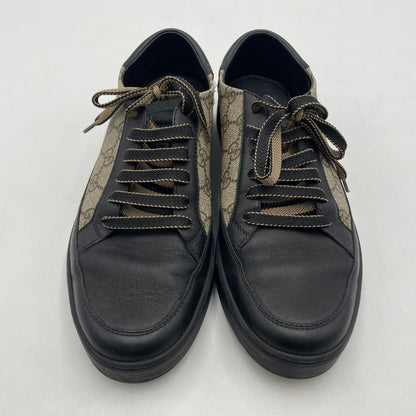 【中古品】【メンズ】 GUCCI グッチ LEATHER LOWCUT SNEAKER 386752 GGスプリーム レザー ローカット スニーカー シューズ 靴 162-260206-yo-03-tei サイズ：8 カラー：ブラック 万代Net店