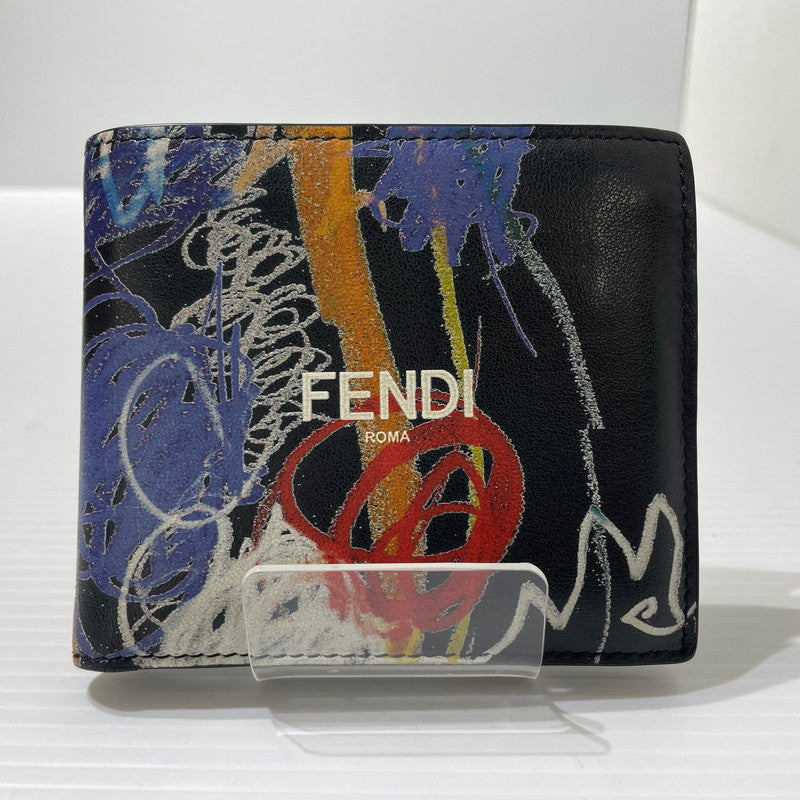 【中古品】【メンズ】 FENDI フェンディ NOEL FIELDING PRINT WALLET 7M0169 AH8Q F09CX ノエルフィールディング ウォレット 財布 二つ折り財布 181-260208-ko-02-tei カラー：ブラック 万代Net店