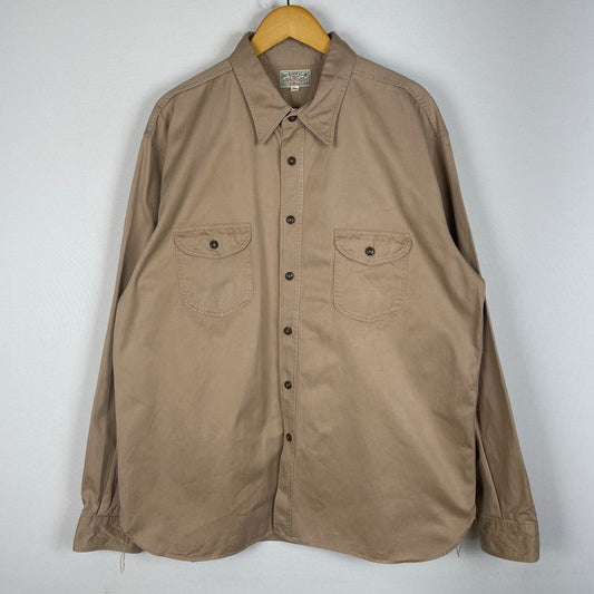 【中古品】【メンズ】 Buzz Rickson's バズリクソンズ HERRINGBONE WORK SHIRT BR26081 ヘリンボーン ワークシャツ 長袖 トップス 145-260206-ks-04-tei サイズ：17-17 1/2 カラー：ベージュ 万代Net店