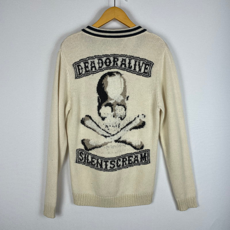 【中古品】【メンズ】 ROEN ロエン 08AW SKULL SCHOOL CARDI 78147075 スカル スクール カーディガン 長袖 トップス 140-260206-ks-03-tei サイズ：46 カラー：ベージュ 万代Net店