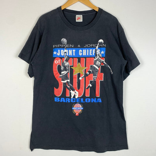 【現状渡し品】【メンズ】 NIKE ナイキ 90's PIPPEN & JORDAN BARCELONA S/S T-SHIRT 90年代 ピッペン＆ジョーダン バルセロナ ショートスリーブ Tシャツ トップス 半袖 148-260209-ko-05-tei サイズ：L カラー：ブラック 万代Net店
