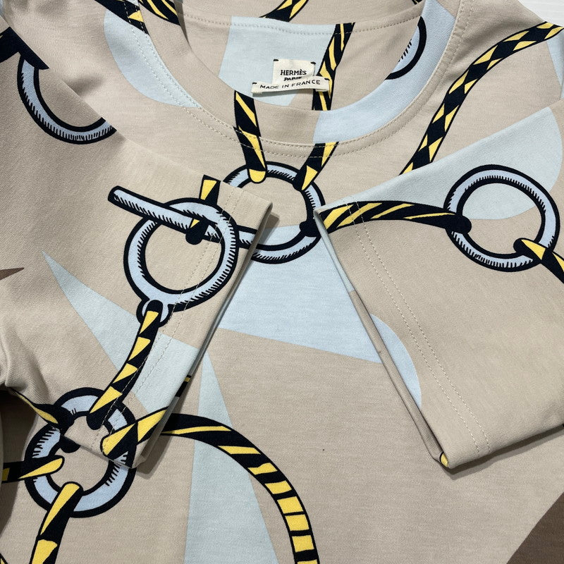 【中古品】【レディース】 HERMES エルメス FIGURE ARTISTIQUE COTTON CROPPED TEE 3H4610DB フィギュア アーティスティック コットン クロップド Ｔシャツ 半袖 トップス 141-260211-yo-12-tei サイズ：38 カラー：ベージュ 万代Net店
