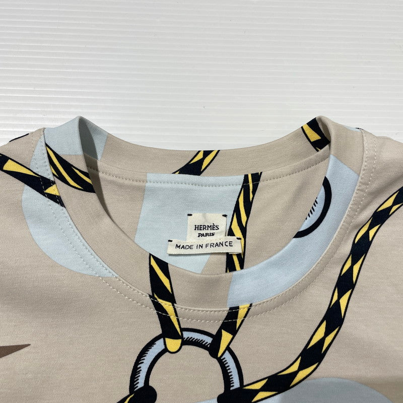 【中古品】【レディース】 HERMES エルメス FIGURE ARTISTIQUE COTTON CROPPED TEE 3H4610DB フィギュア アーティスティック コットン クロップド Ｔシャツ 半袖 トップス 141-260211-yo-12-tei サイズ：38 カラー：ベージュ 万代Net店