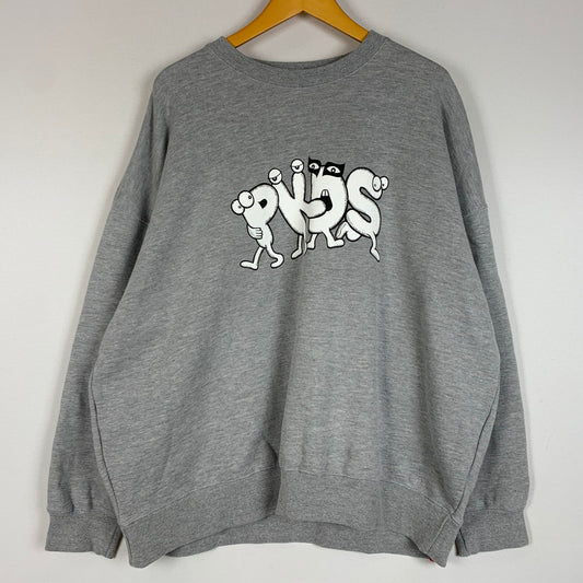 【中古品】【メンズ】 PUNK DRUNKERS パンクドランカーズ PKDS LOGO BIG SILHOUETTE SWEATSHIRT ロゴ ビッグシルエット スウェット トップス トレーナー 142-260219-ko-03-tei サイズ：L カラー：グレー 万代Net店