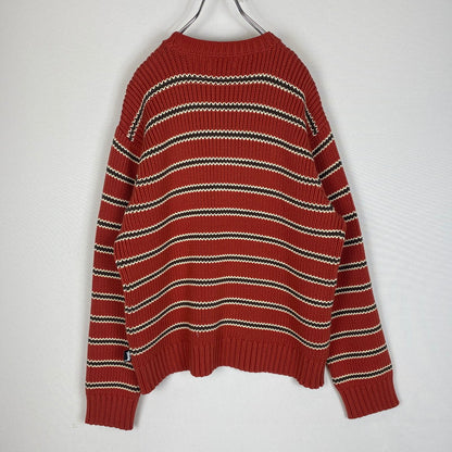【中古品】【メンズ】 CHUNKY COTTON STRIPE SWEATER 117272 チャンキーコットン ストライプ セーター トップス ニット プルオーバー 142-260221-ko-14-fuzh サイズ：M カラー：レッド 万代Net店