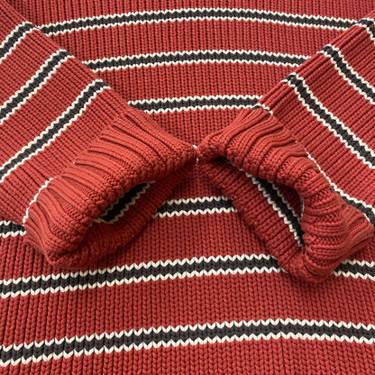 【中古品】【メンズ】 CHUNKY COTTON STRIPE SWEATER 117272 チャンキーコットン ストライプ セーター トップス ニット プルオーバー 142-260221-ko-14-fuzh サイズ：M カラー：レッド 万代Net店
