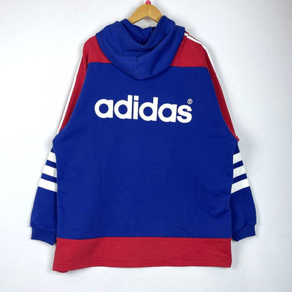 【中古品】【メンズ】 adidas アディダス 90's PULLOVER PARKA ASR-3665 90年代 プルオーバー パーカー 長袖 トップス DESCENTE製 148-260223-yo-04-tei サイズ：0-X0 カラー：ブルー/レッド 万代Net店