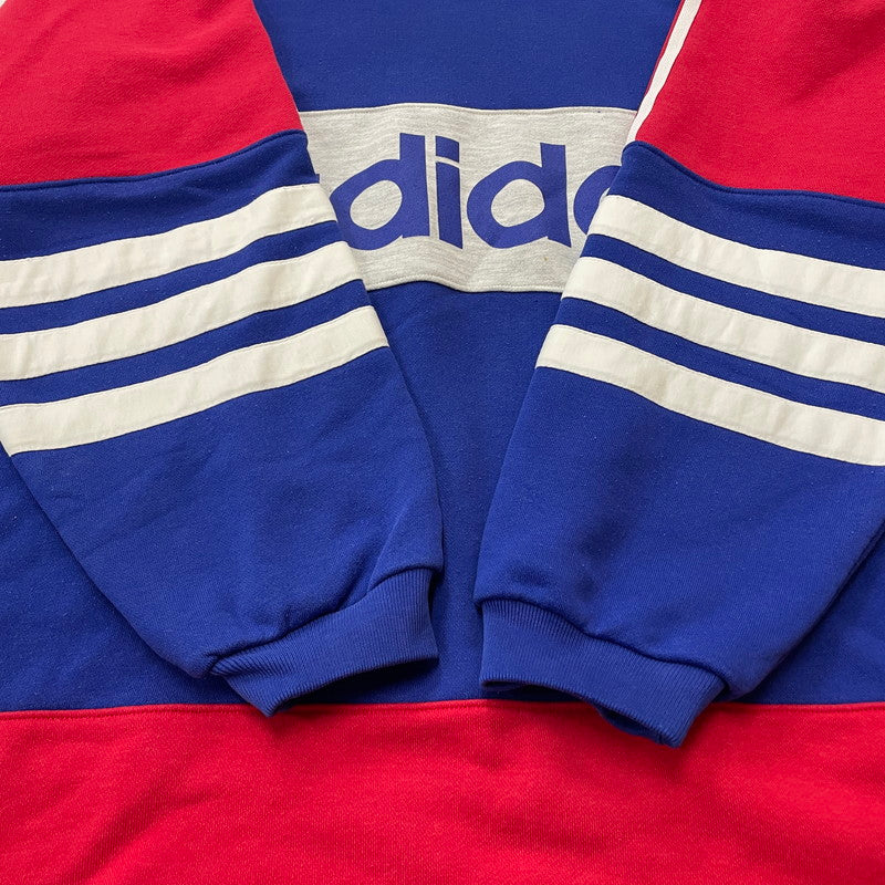 【中古品】【メンズ】 adidas アディダス 90's PULLOVER PARKA ASR-3665 90年代 プルオーバー パーカー 長袖 トップス DESCENTE製 148-260223-yo-04-tei サイズ：0-X0 カラー：ブルー/レッド 万代Net店