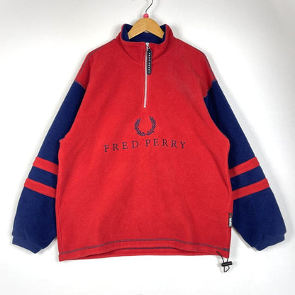 【中古品】【メンズ】 FRED PERRY フレッドペリー 90's HALFZIP FLEECE PULLOVER JACKET FPJ404 90年代 ハーフジップ フリース プルオーバー ジャケット ライトアウター 141-260223-yo-02-tei サイズ：表記消え カラー：レッド/ブルー 万代Net店