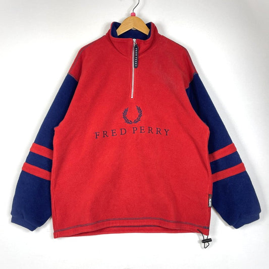 【中古品】【メンズ】 FRED PERRY フレッドペリー 90's HALFZIP FLEECE PULLOVER JACKET FPJ404 90年代 ハーフジップ フリース プルオーバー ジャケット ライトアウター 141-260223-yo-02-tei サイズ：表記消え カラー：レッド/ブルー 万代Net店